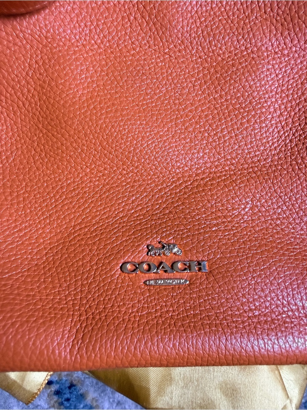 Coach Pebbled Leather Crossbody Bag - Orange Tan Strap